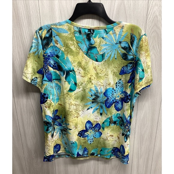 PETER NYGARD Women's (Size XL) Floral V-Neck Short Sleeve Stretch Top Casual - Picture 2 of 4